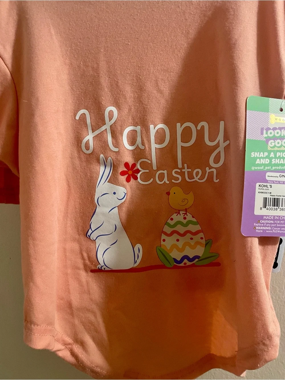 NWT Kohl's Woof Happy Easter Peach Pink Graphic Pet Dog T-Shirt Size Medium Woof